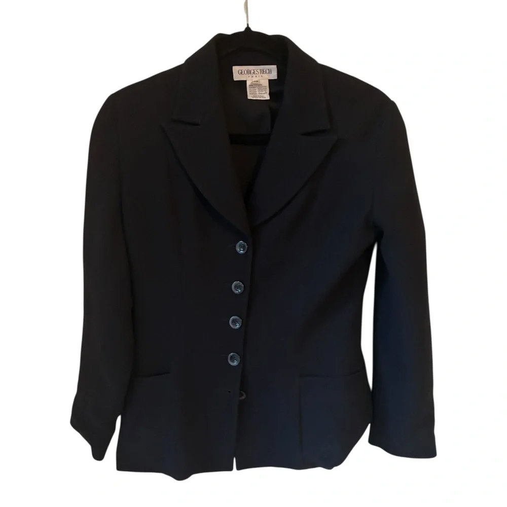 VTG Georges Rech Paris Black Structured Blazer - Size 36 (Fits like US 4/6) - Picture 2 of 5